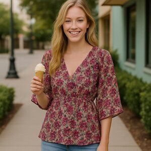 Urban Behaviour Ditzy Floral Chiffon Kimono Sleeve Country Core Top Size Med